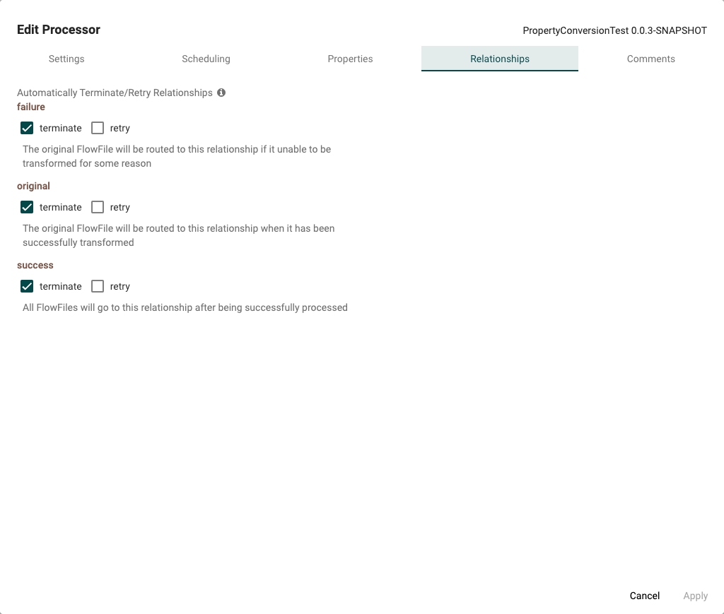 Example of default Processor Relationships